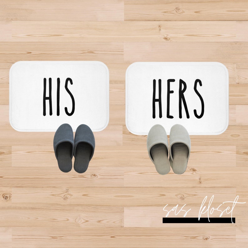 His Hers Bath Mat Couple Bath Mat Minimalist Bathroom Etsy