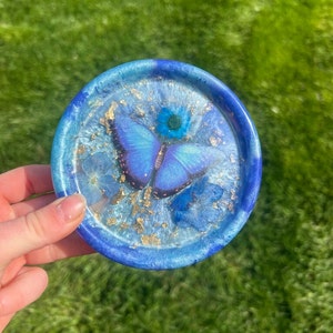 Resin Trinket Tray or Ring Dish - Blue Butterfly Dish