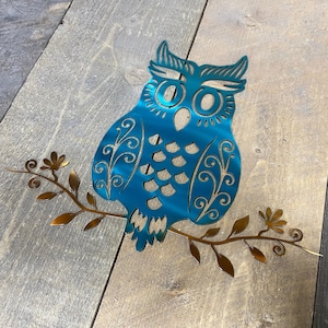 Cute owl decor, owl themed decor, child’s room decor, rustic metal wall hanging, owl wall accent