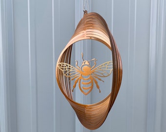 Honey bee metal art wind spinner, honey bee decor, gift for gardener, garden decorations, honey bee garden accent