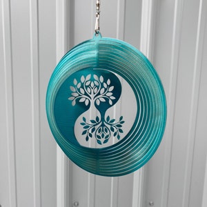 Yin yang tree metal art wind spinner peaceful garden art colorful yard ornaments