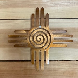 Zia with swirl sun metal wall hanging, southwestern art, south west themed decor