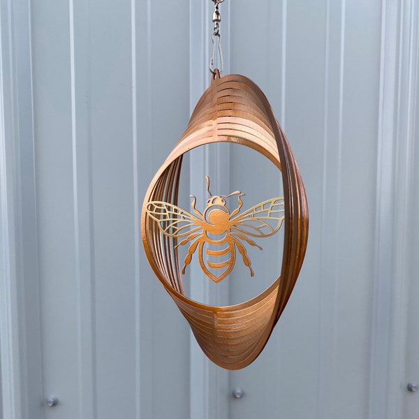 Honey bee metal art wind spinner, honey bee decor, gift for gardener, garden decorations, honey bee garden accent