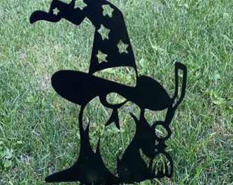 Halloween Gnomes Yard Stakes, fall garden gnomes, Frankenstein Wizard, mummy, Frankenstien's Bride black spider