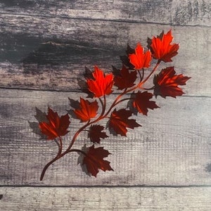 Red Maple leaf and branch metal wall hanging, metal leaf art, autumn wall accent, fall leaves, changing color leaves, rustic home decor
