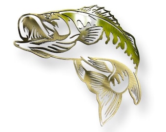 Colgante de pared de metal de lubina negra, pesca de lubina, regalo para pescadores de lubina, decoración de cabañas, decoración de albergues, criadero de peces