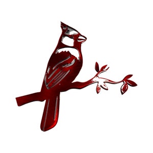 Red Cardinal on a branch metal wall hanging. garden decor, gift for gardener, garden decoration, birdwatching gift idea