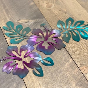Hibiscus wall accent teal and purple, beach decor, beach house decor, bathroom decor, coastal decor, beach house decor, nautical