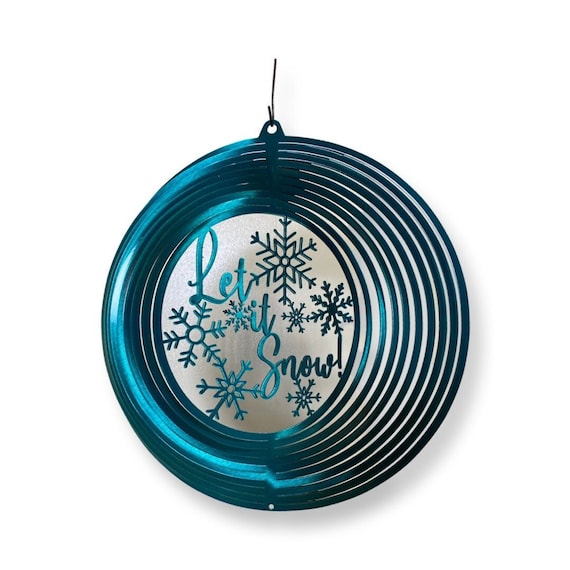 Vintage vibe Let it Snow snowflake Christmas themed wind spinner, rustic farmhouse Christmas, porch hanging, metal wind spinner