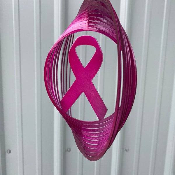 Cancer ribbon metal art wind spinner, cancer survivor gift, gift for gardener, garden decorations, patio decorations, fighting cancer gift