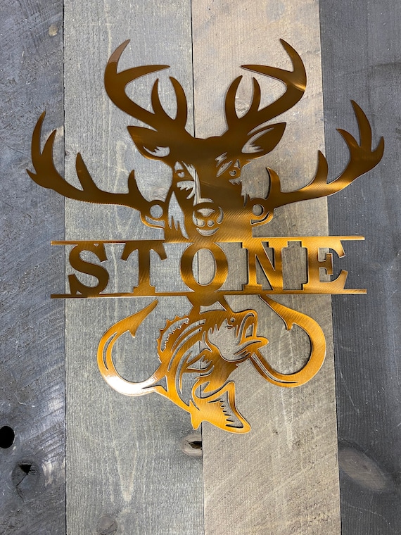 Hunting Sign, Fishing Sign, White Tail, Bass Fishing Metal Decor,  Personalized Sportsmans Sign 