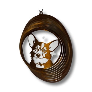 Adorable corgi metal art wind spinner, gift for corgi owner, metal art, garden art, windspinner, corgi home decor