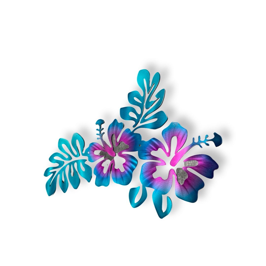 Hibiscus wall accent Teal and Pink, beach decor, beach house decor, bathroom decor, coastal decor nautical decor