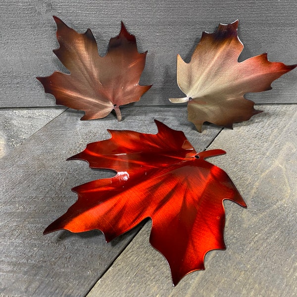 Maple Leaf metal wall hanging, metal leaf art, autumn wall accent, fall leaves, changing color leaves, rustic home decor, metal home decor