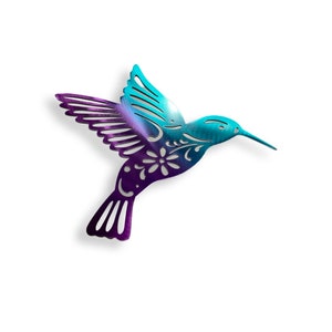 Multicolored hummingbird metal wall hanging 4&quot;x4&quot;, springtime garden decor, ombre colorful decor