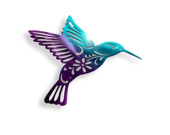 Multicolored hummingbird metal wall hanging 4"x4", springtime garden decor, ombre colorful decor