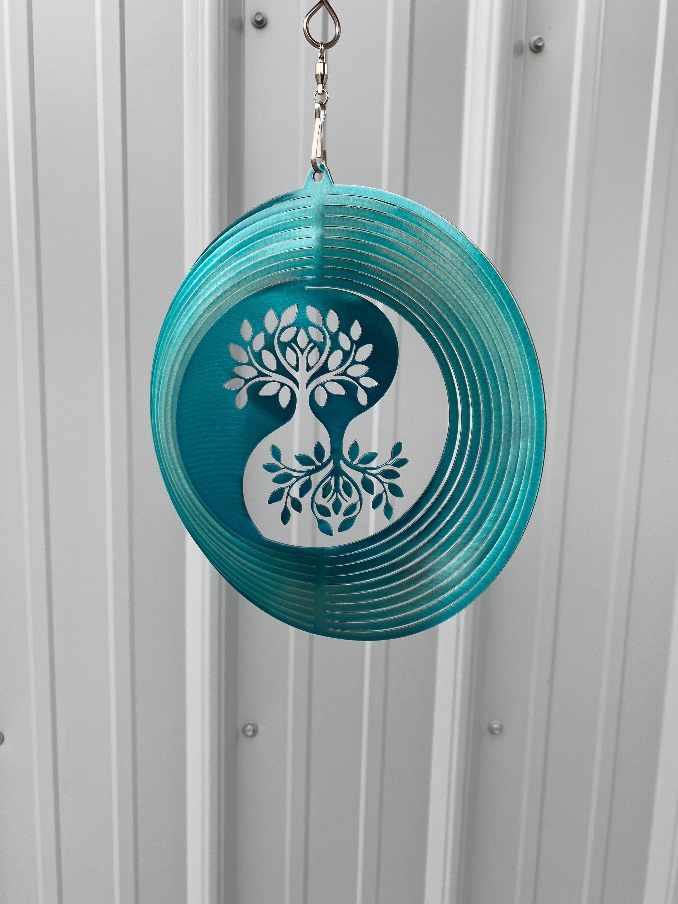 Yin yang tree metal art wind spinner peaceful garden art colorful yard ornaments