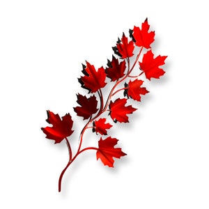 Red Maple leaf and branch metal wall hanging, metal leaf art, autumn wall accent, fall leaves, changing color leaves, rustic home decor