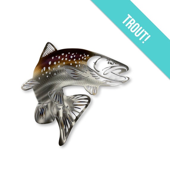 Trout Metal Art Wall Hanging Gift for Fisherman Rainbow Etsy
