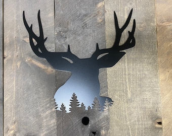 Deer metal art wall hanging, deer hunter gift, the great outdoors, deer metal wall accent, buck deer, cabin decor, rustic wall hanging