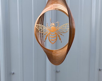 Honey bee metal art wind spinner, honey bee decor, gift for gardener, garden decorations, honey bee garden accent