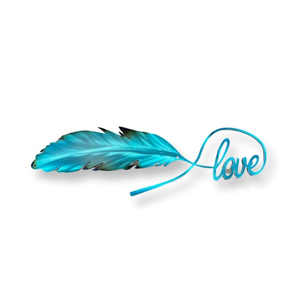 Love sign, love feather, metal accent decor, metal home decor, girls room decor, feather wall art, gift for writer