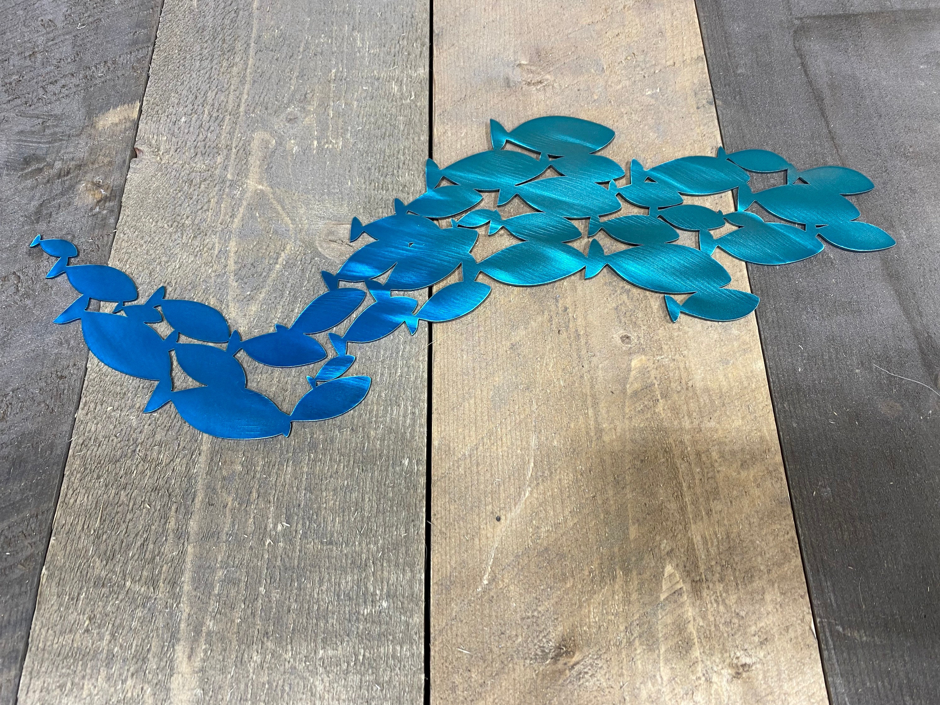 School of fish metal wall art coastal themed decor bathroom Etsy