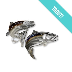 Trout metal art wall hanging set of 2, gift for fisherman, rainbow trout art, fly fishing, fly fisherman gift idea cabin decor lodge decor