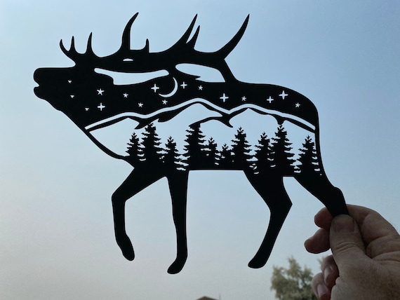 Elk metal art wall hanging, elk hunter gift, the great outdoors, elk metal wall accent, bull elk, cabin decor, rustic wall hanging