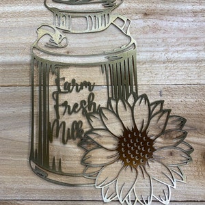 Milk can, milk container, vintage milk container, farm house decor, vintage farm decor, sunflower, sunflower decor, metal wall hanging