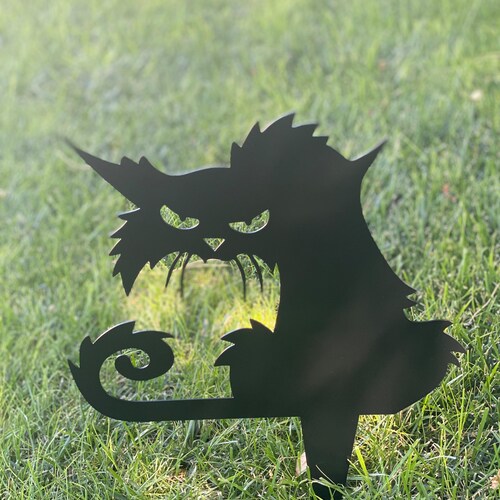 Black Cat Halloween Decor Yard Stake Angry Kitty Black Cat Etsy