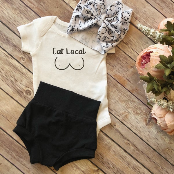 NEW** Baby Girl Soft Knit Bummies and Bow Set - Eat Local - boobies