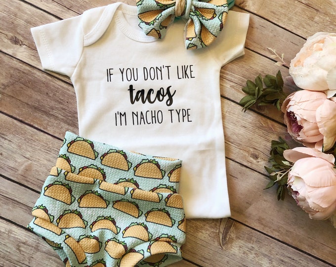 NEW Baby Girl Soft Knit Bummies and Bow Set TACO Love - Etsy