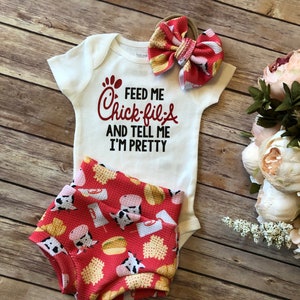 Chick-fil-A Pretty Baby Girl Soft Knit Bummies and Bow Set