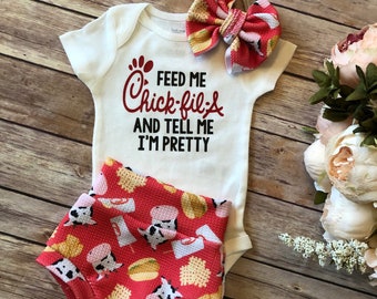 Chick-fil-A Pretty Baby Girl Soft Knit Bummies and Bow Set