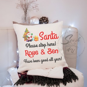 Personalised Christmas Cushion: Santa Stop Here Pillow