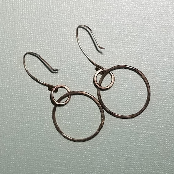 Sterling Silver Primitive Hammered Loop Earrings … - image 1