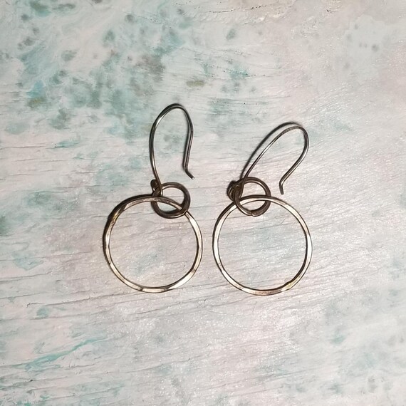 Sterling Silver Primitive Hammered Loop Earrings … - image 3