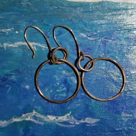 Sterling Silver Primitive Hammered Loop Earrings … - image 2