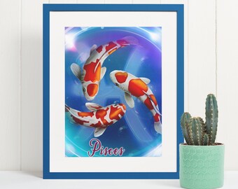 Poster Pesci, Regalo Pesci, Arte murale Pesci, Pesci per lei, Pesci per lui, Zodiaco Pesci, Festa Pesci, Pesci per divertimento, Pesci carino