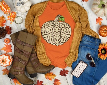 Camisa de calabaza leopardo, familia de Acción de Gracias, Acción de Gracias de amigos, cena de Acción de Gracias, camisa de otoño, camisa agradecida, camisa agradecida, camiseta de calabaza