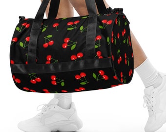 Black Cherry All-Over Print Gym Bag, Gym Bag Women, Small Gym Bag, Custom Gym Bag, Bing Cherry Gym Bag, Rainier Cherry Gym Bag, Women's Gift