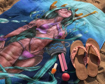 Toalha de praia de aquário, presente de aniversário de aquário, presente de zodíaco de aquário, festa de aquário, presente de aquário feminino, aquário para meninas, aquário engraçado