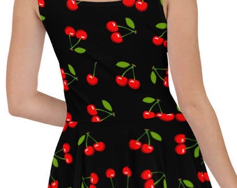 Black Cherry Skater Dress, Summer Dress Women, Girlfriend Gift, Wedding Dress, Cute Summer Dress,  Cocktail Dress, Vintage Dress, Sexy Dress