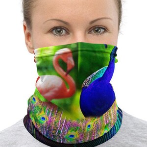 Peacock Flamenco All-Over Print Neck Gaiter l Face Mask l Face Covering l Headband l Bandana l Balaclava l Neck Warmer l Bandit Mask