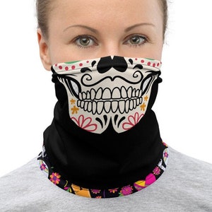 Dia De Los Muertos All-Over Print Neck Gaiter l Face Mask l Face Covering l Headband l Bandana l Balaclava l Neck Warmer l Bandit Mask