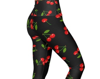 Black Cherry High Waisted Yoga Leggings, Leggings for Women, Black Leggings, Workout Leggings, Plus Sized Leggings, Girls Leggings Gift