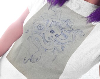 Medusa skiss unisex t-shirt i kraftig bomull, Medusa-kostym, Medusa-skjorta, Medusa-konst, Medusa-kläder, Medusa-konst, Clash of the Titans, Percy