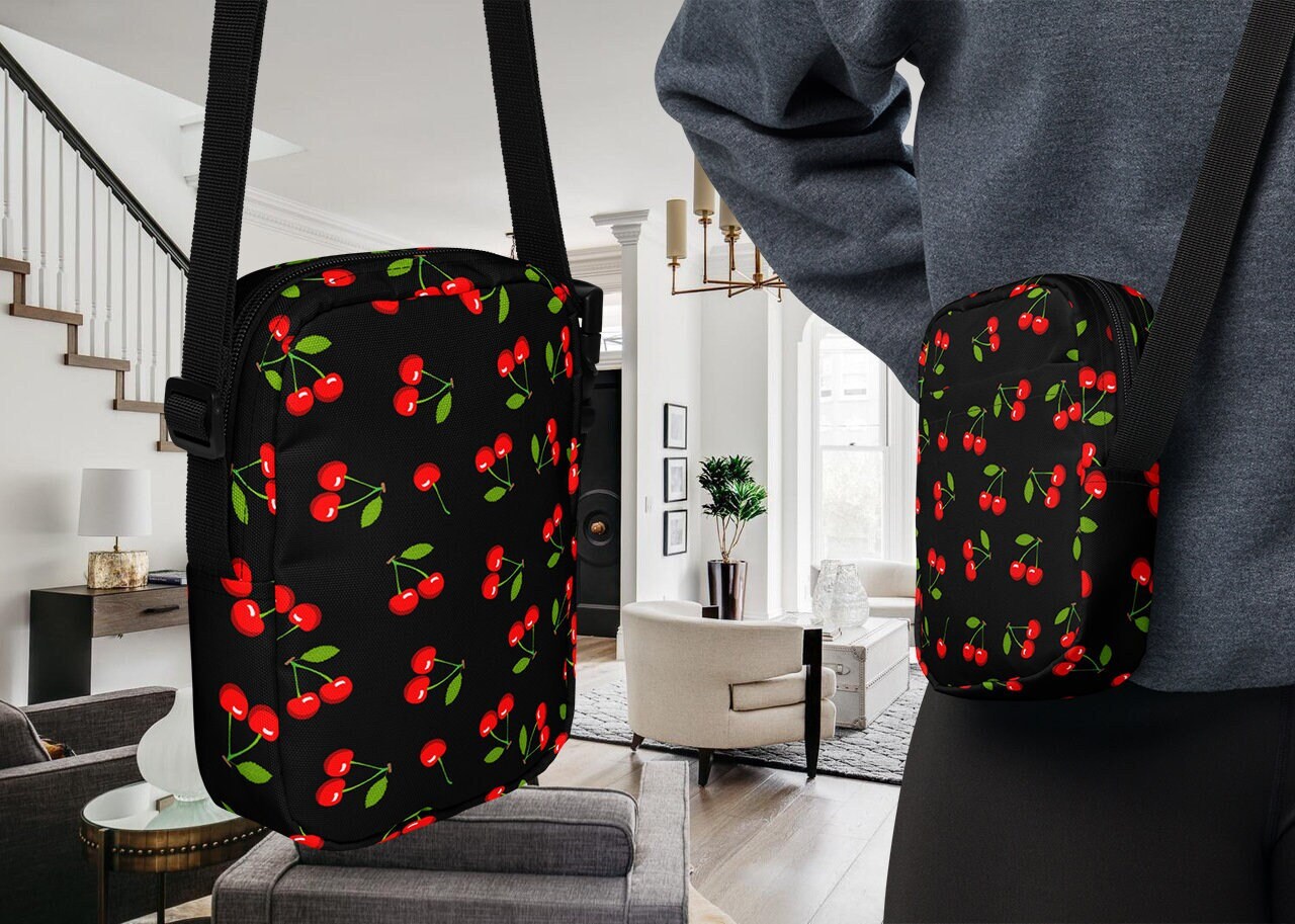 Black Cherry Top Crossbody Bag With Adjustable Shoulder Strap, Sling ...