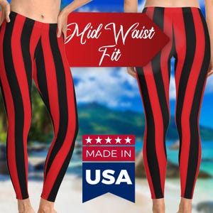 Red and Black Stripes Stretchy Leggings, Comfortable Leggings, Women&#39;s Leggings, Yoga Leggings, Custom Leggings, Halloween Leggings